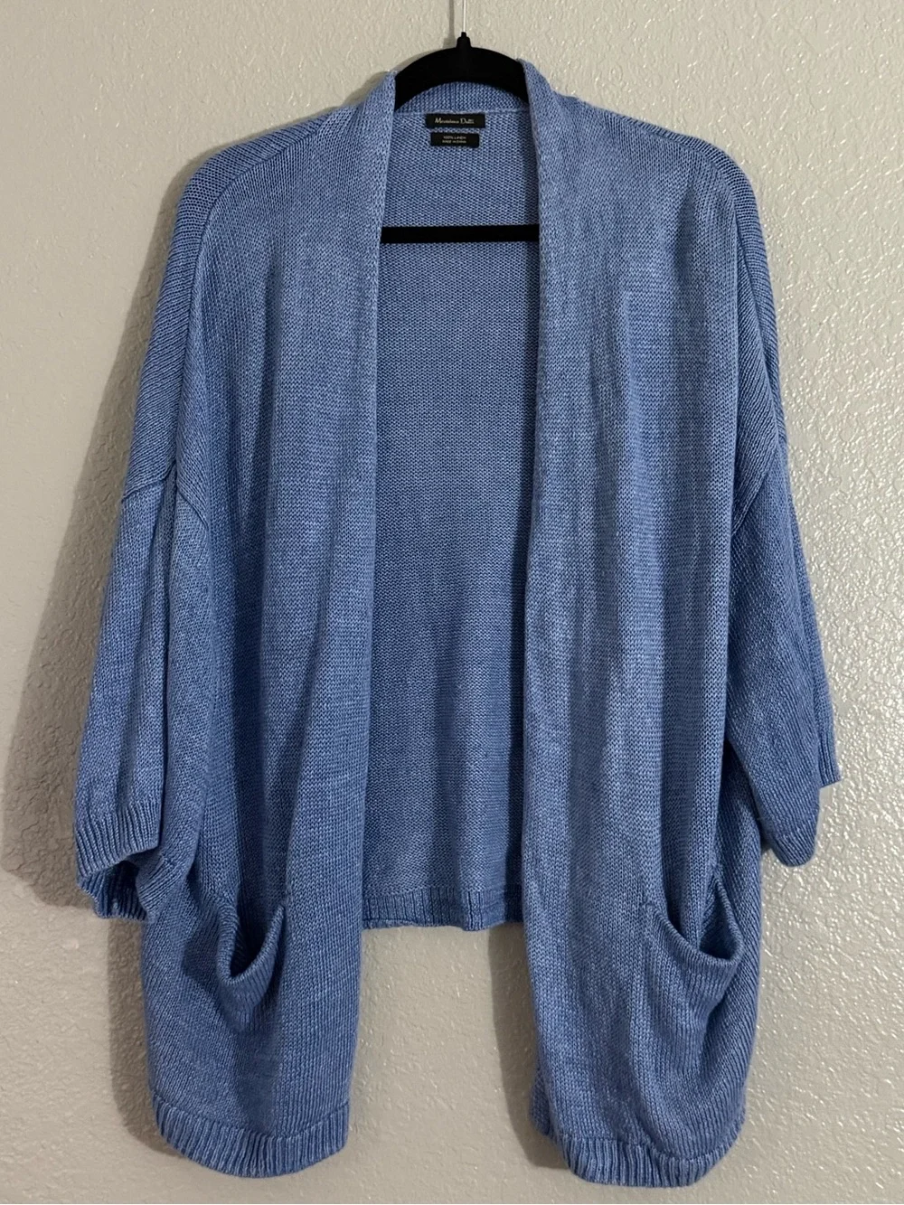 Massimo Dutti Blue 100% Linen Open Front Cardigan Kimono Sweater Size L